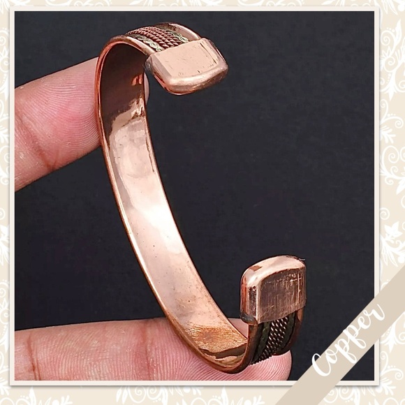 Copper Southwest-Styled Eclectic Artisan Bangle Cuff w/ Rope & Chain-Styled Trim - Picture 4 of 8